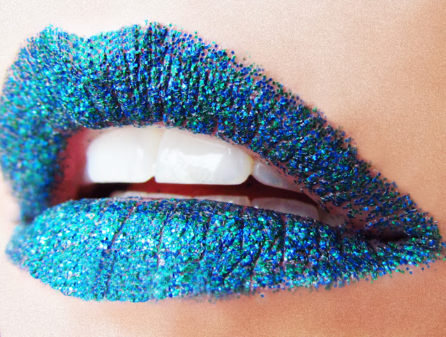 Blue Glittery Lip Makeup