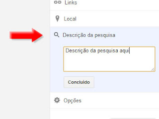 IMAGEM I: Reprodução de campo 'descrição da pesquisa' Blog in Draft IMAGEM I: Reprodução de campo 'descrição da pesquisa' Blog in Draft