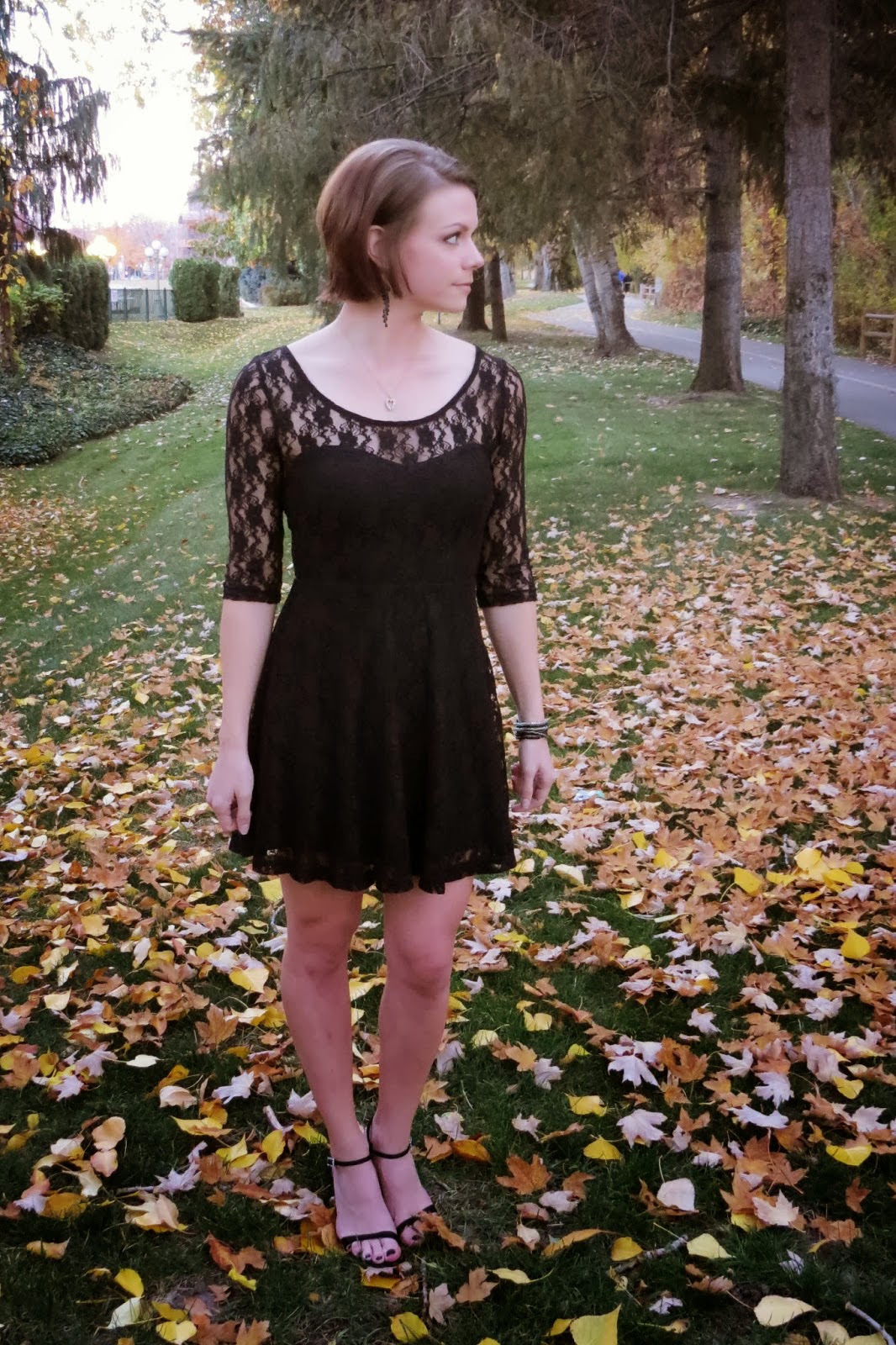 Lacy Black Dress and Stilettos