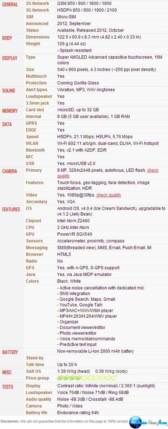 Motorola RAZR i XT890 - Full phone specifications Motorola RAZR i XT890 - Full phone specifications Pic