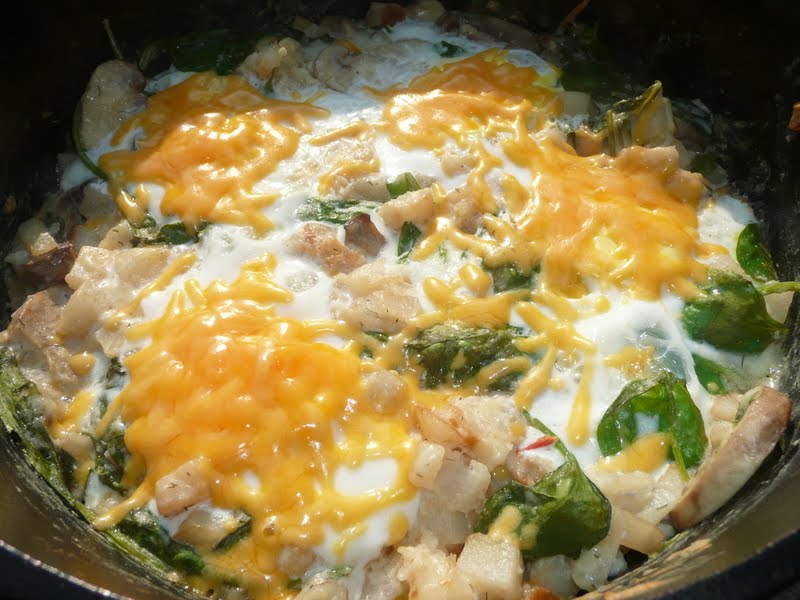 Everyday Dutch Oven Baked Eggs with Spinach Hash Browns