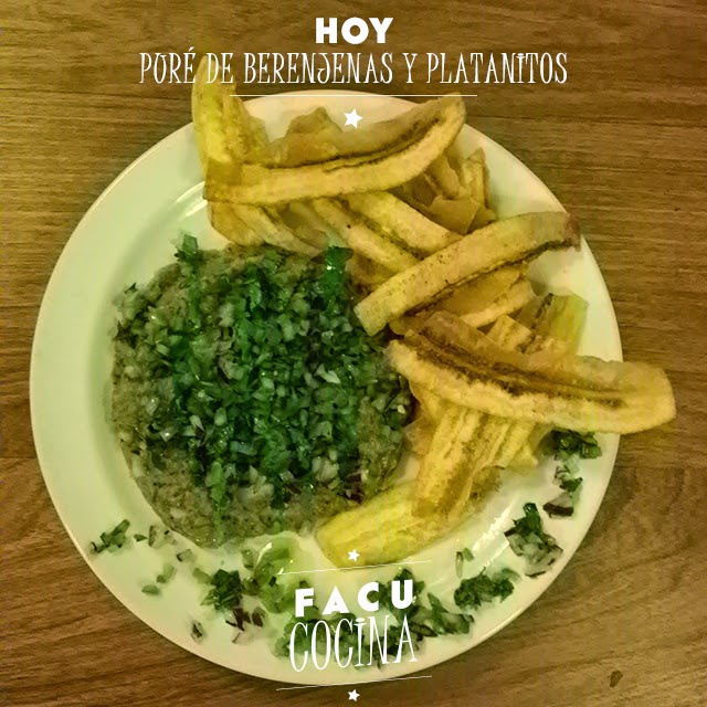 Puré de berenjenas asadas y platanitos Puré de berenjenas asadas y platanitos