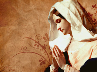 Mother Mary praying towards God religious flower Christian desktop background wallpaper
