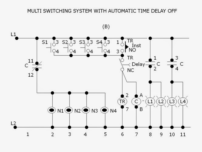 Motor Control Circuits- Multi Switching System with automatic Time Delay Off (MSTDO)