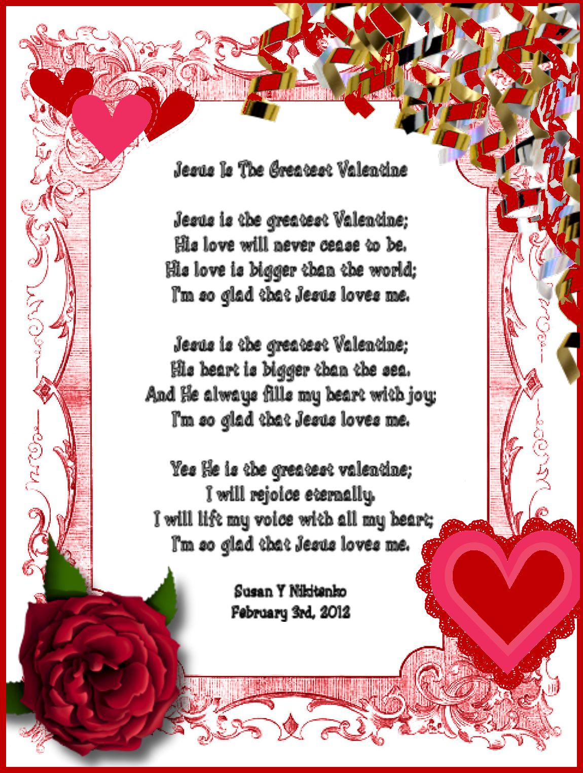 Jesus Is The Greatest Valentine Poem Poster And Music Restored
