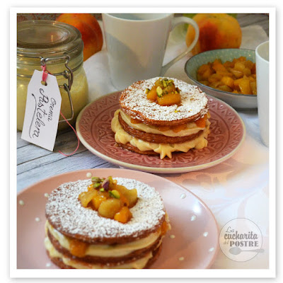 Milhojas De Crema, Melocotón Y Manzana / Custard Cream, Peach And Apple Millefeuille
