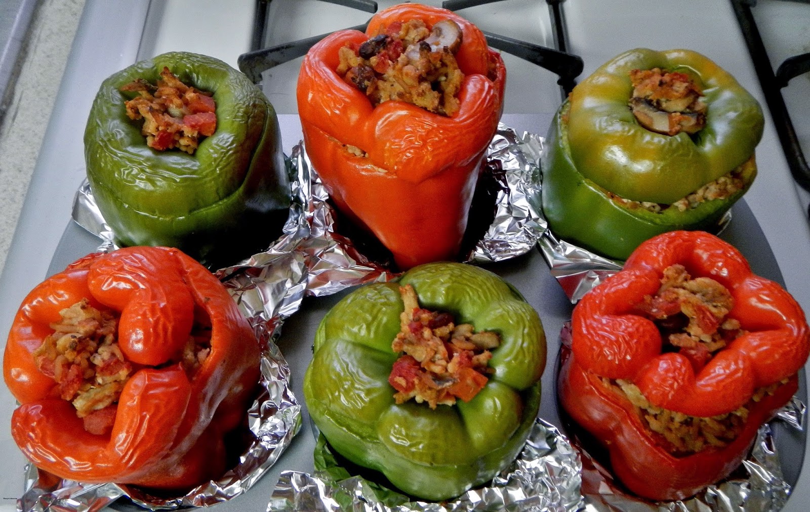 Food Adventures of a Comfort Cook Stuffed Peppers with a Zatarain's Mix.