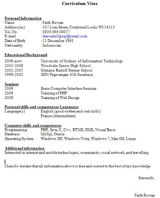 Contoh CV Curriculum Vitae | Daftar Riwayat Hidup Terbaru 2014 yang