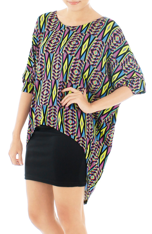 Psychedelic Aztec Dip Back Blouse – Neon Yellow