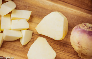 Peeled and Chunked Rutabagas www.pescetarianjournal.com