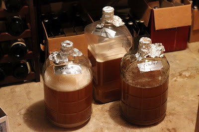 Three fermentors of 100% Brett beer. Three fermentors of 100% Brett beer.