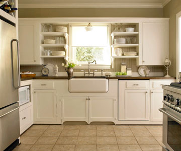 kitchen decorating corner shelves open cabinets cabinet shelving kitchens window solution above upper side simple storage pass cottage breakfast counter
