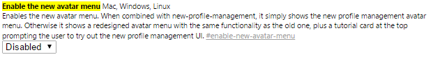 Chrome new avatar menu in the top right corner removed