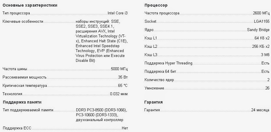характеристики процессора Intel Core i3-2120T