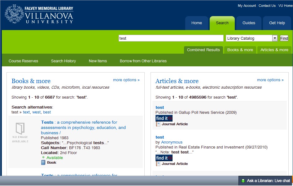 Falvey Library :: Using Journal and Article Finder