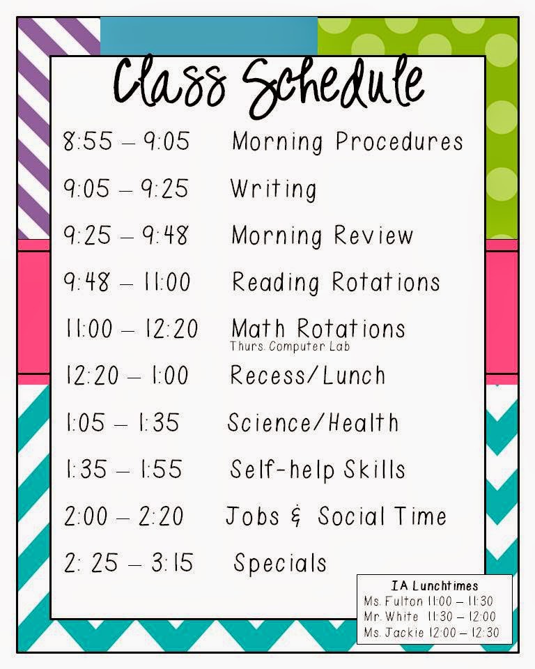 classroom daily schedule template