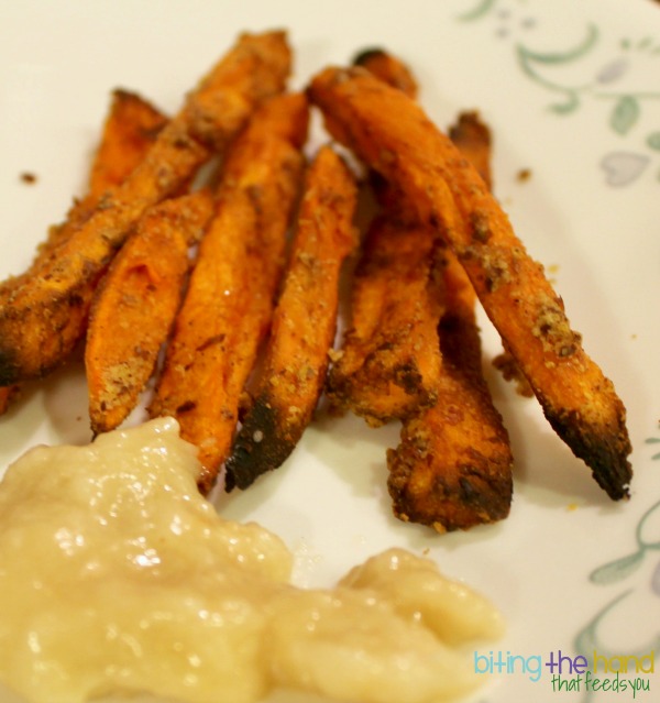 Kid friendly sweet potato casserole alternative - Sweet Potato Fries with Marshmallow Dip!