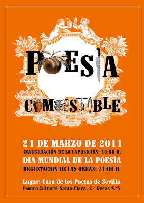 Cartel de Poesía Comestible Cangrejo Pistolero, editorial, poesía visual, poesía comestible, Eduardo Chivite, Victoria Moreno, Javier Berger, Lorenzo Ortega, Manuel Márquez, Carmen Herrera, Juan José Téllez, Saray Pavón, Siracusa Bravo Guerrero, Eddie J. Bermúdez, Antonio Gómez, Gracia Iglesias, Marta Fernández Portillo (Marta Mapache), Eduardo Bonachera, Jesús Vega, María Luisa Viu, Rafael de Cózar, Nacho Montoto, Ferran Fernández, Lola Crespo, Antonio G.ª Villarán, Nuria Mezquita, Ubú Chiguagua y alumnos del Proyecto Ribete Bormujos