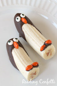 Cute frozen banana and chocolate penguin snack