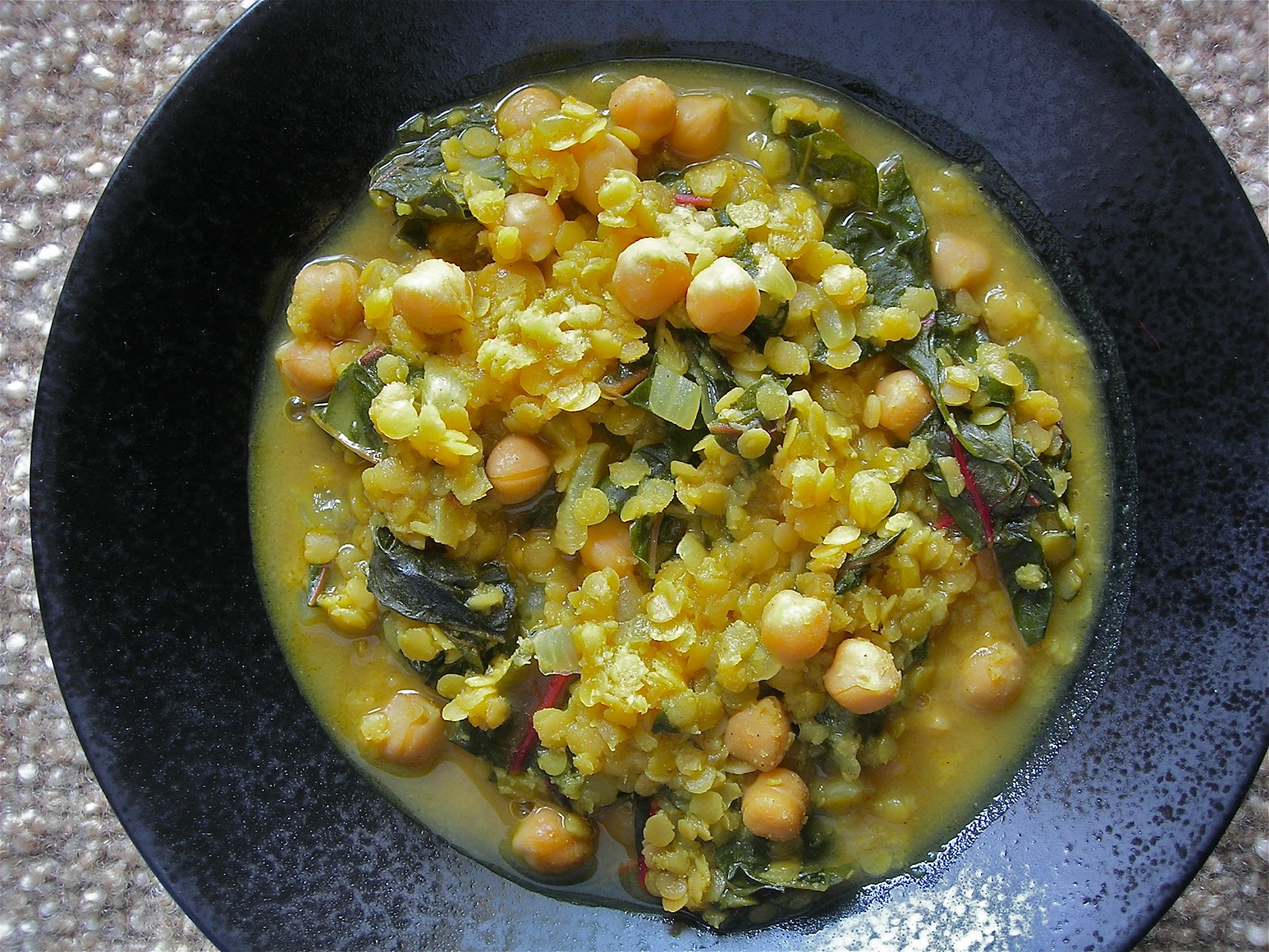 My Little Bungalow Curried Lentil, Garbanzo Bean and Swiss Chard Stew