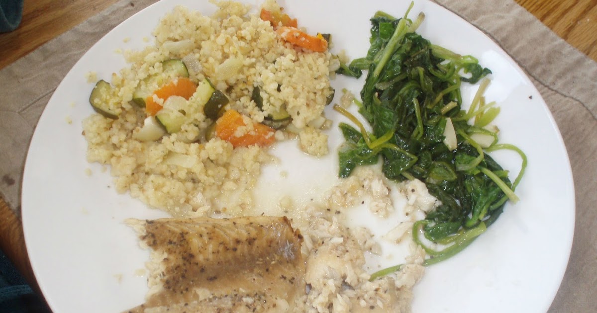 Catholic Cuisine Lenten Fish Dinner Tilapia, Spinach, and Couscous