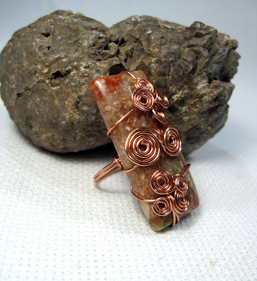 Wire Wrapped Cabochon Ring Autumn Jasper Wire Wrapped Ring