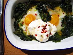 Baked Eggs with Spinach Yoghurt and Chilli Butter