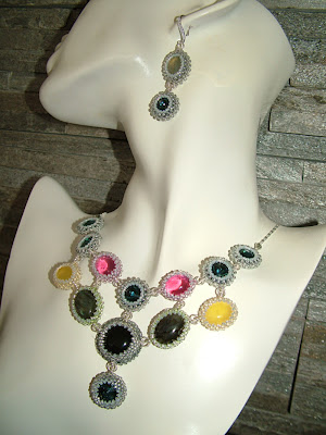 Colorful Gemstones - Beaded Bezel Cab Necklace