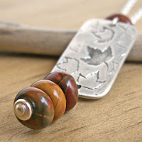 fall autumn leaves necklace rectangle silver pendant with jasper accents on Etsy by Jennifer Kistler