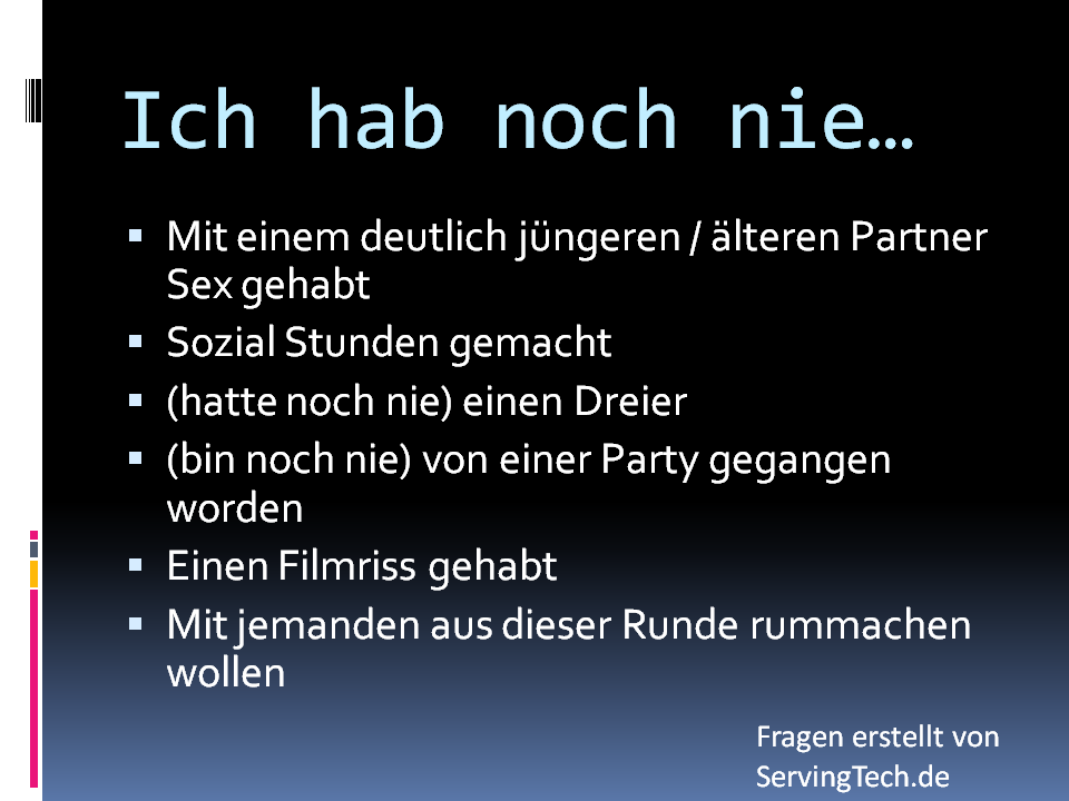 ServingTech „Ich hab noch nie“ Erweiterungsfragen für die Android App!