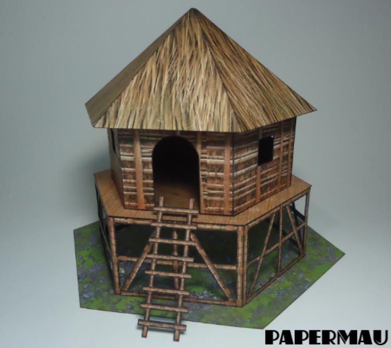 PAPERMAU Elevated Jungle Hut Paper Model For 30 mm Miniatures by