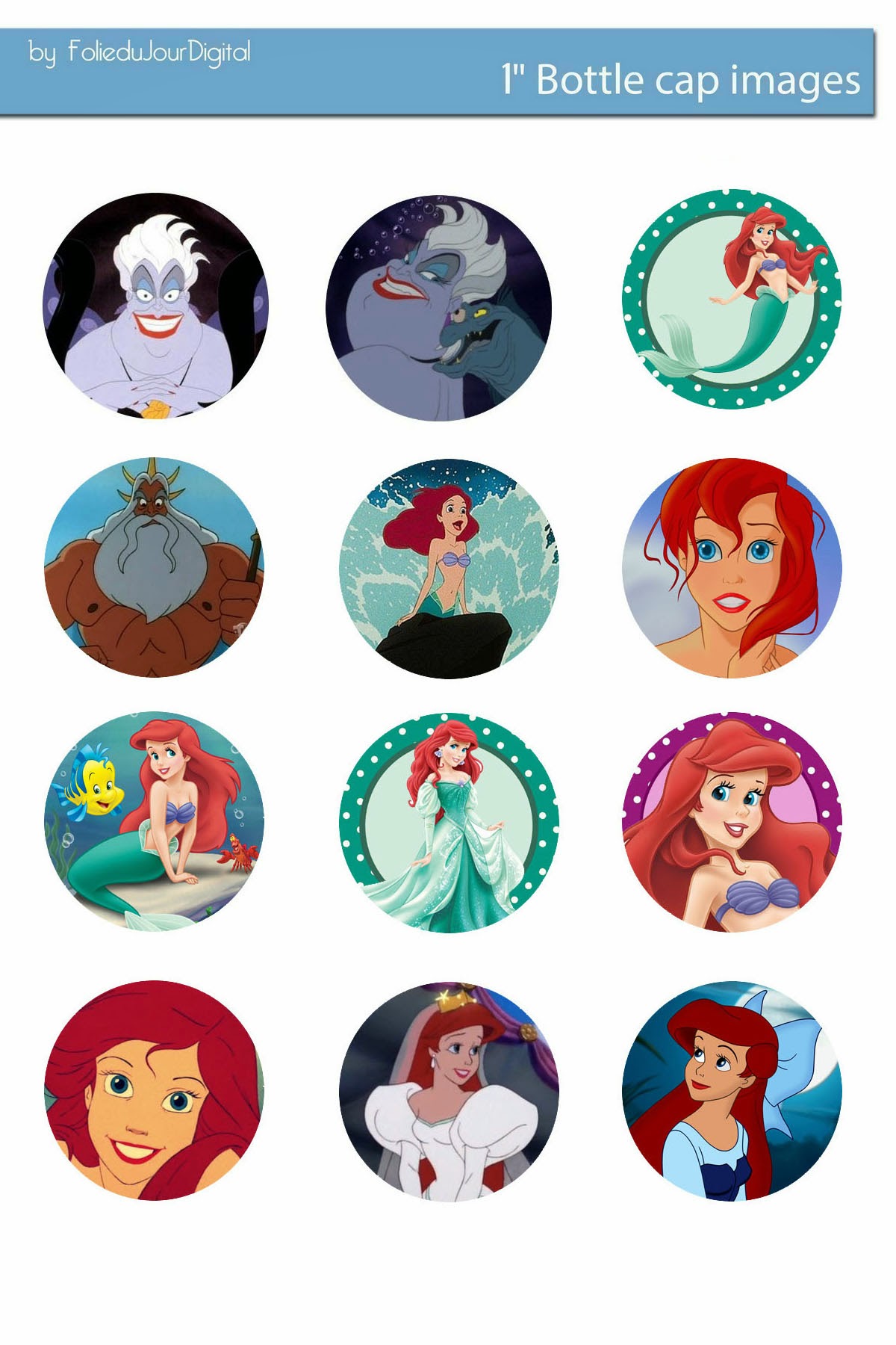 Free Bottle Cap Images Ariel the Little Mermaid digital bottlecap