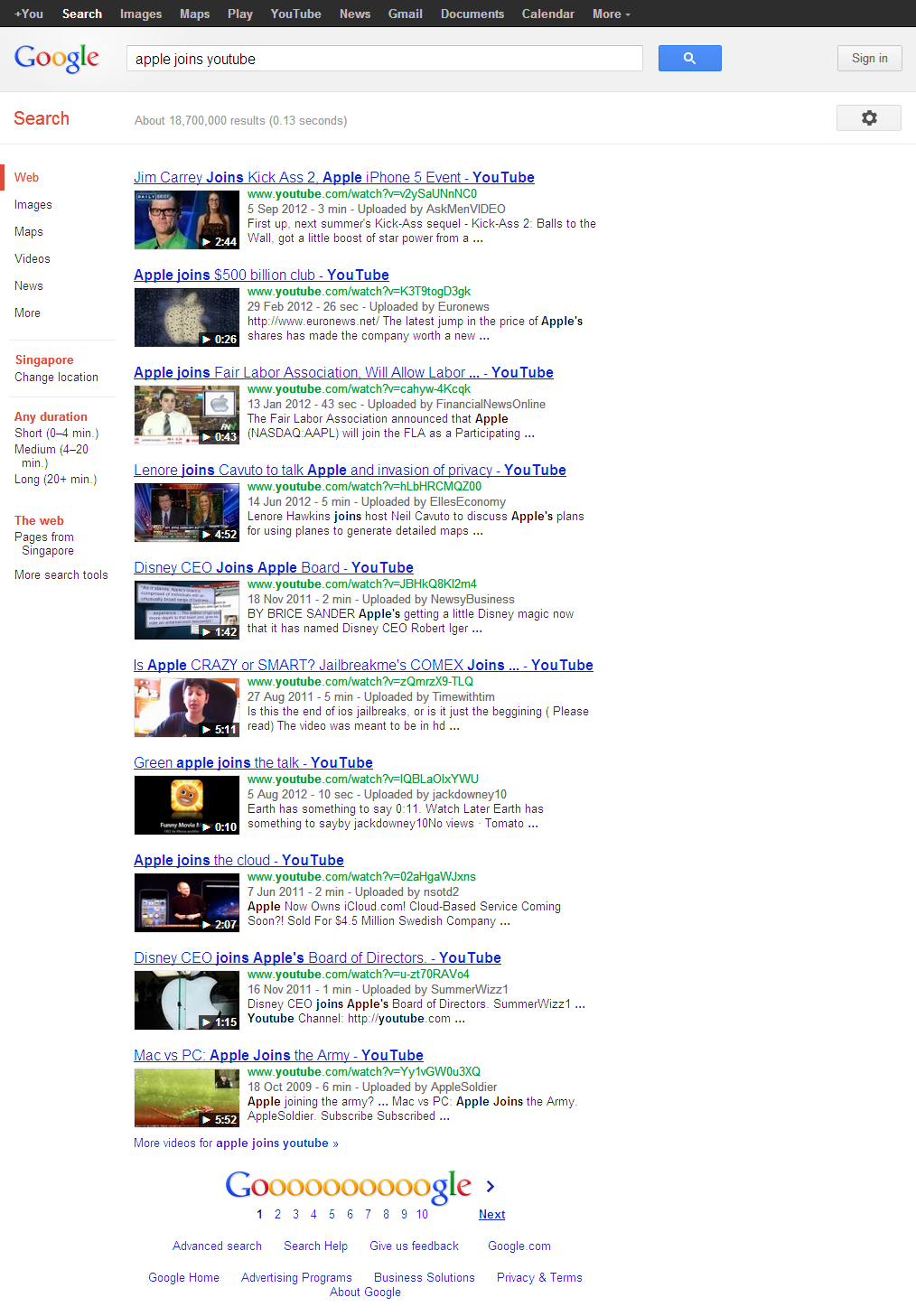 Failed SERPs Google's entire SERP has only YouTube results this may