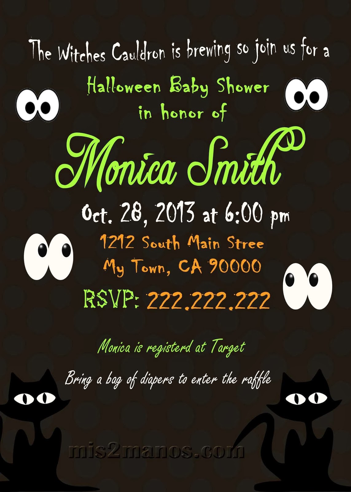 Mis 2 Manos: Made by My Hands: Halloween Baby Shower Invitation