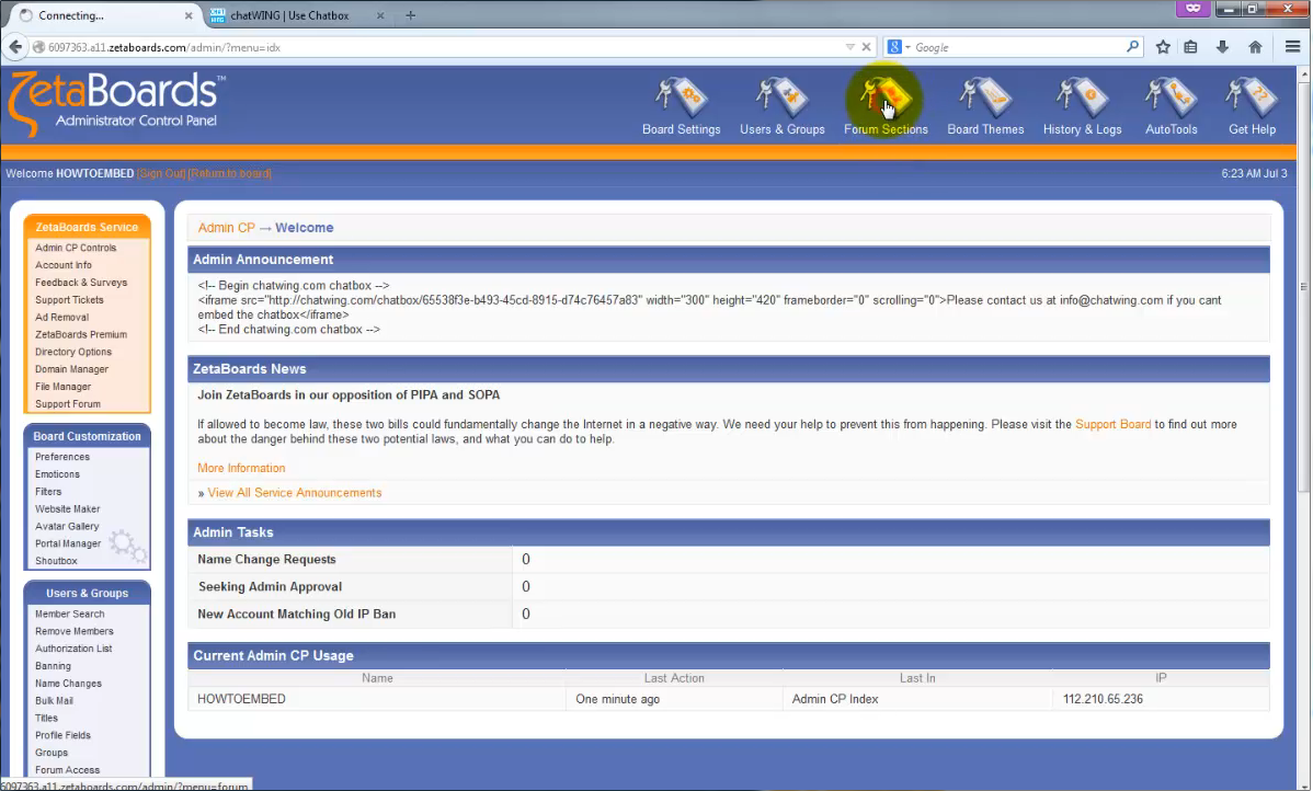 Chatwing Zetaboards Chatroom Tutorial on How to embed Chatwing code on