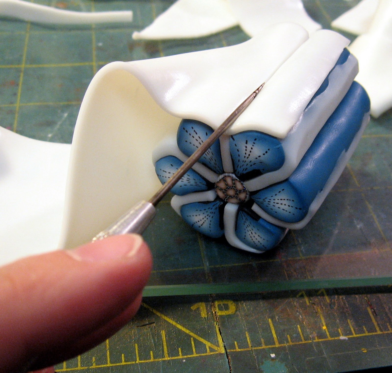 Kael Mijoy Polymer Clay Tutorial Blue Stitched Flower Cane