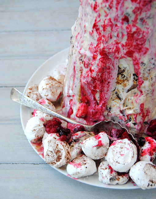 Tower of Christmas Ice Cream with Berries and Meringues Scrumptious
