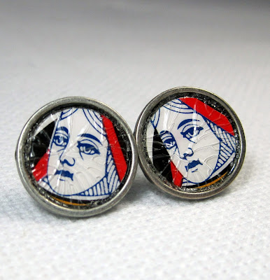 Queen of Hearts Earrings Altered Art Shattered Earrings