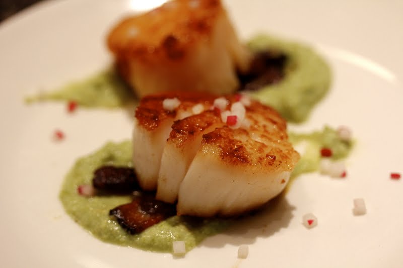 salt and love seared scallops with edamame puree