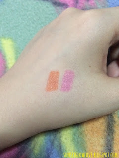 Peripera Peri's Tint Marker Orange Stain and Pink Stain hand swatches
