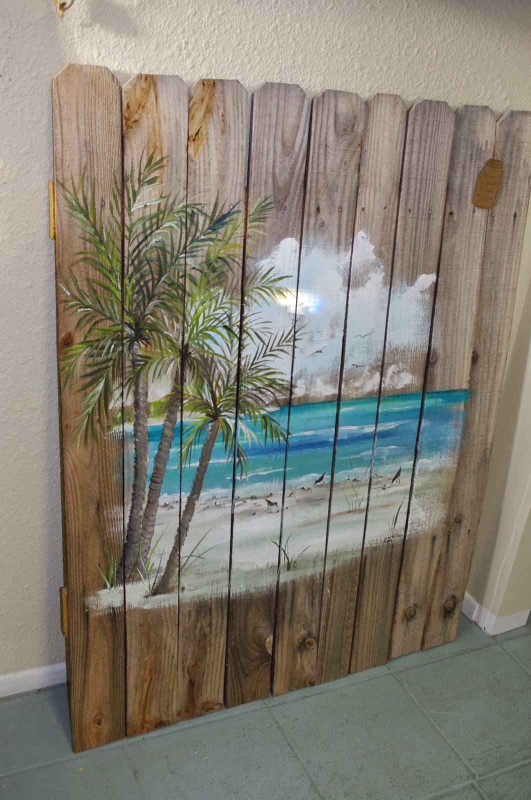 Coastal Chic Boutique Beach Scene On Weathered Fence