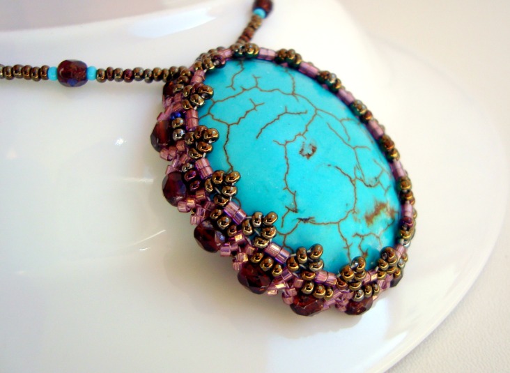 Beading Times: Peyote Stitch Beaded Turqoise Cabochon Pendant Necklace