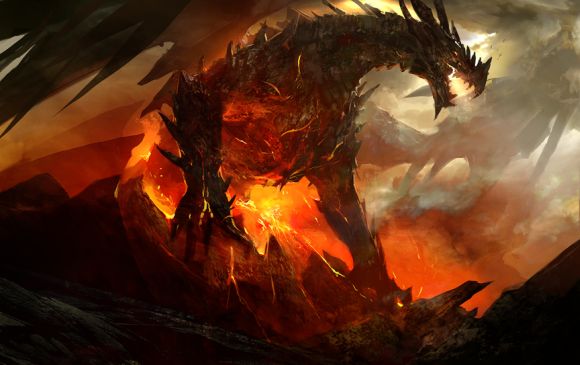 Kekai Kotaki ilustrações arte conceitual fantasia dragões, demônios e outros gigantescos monstros