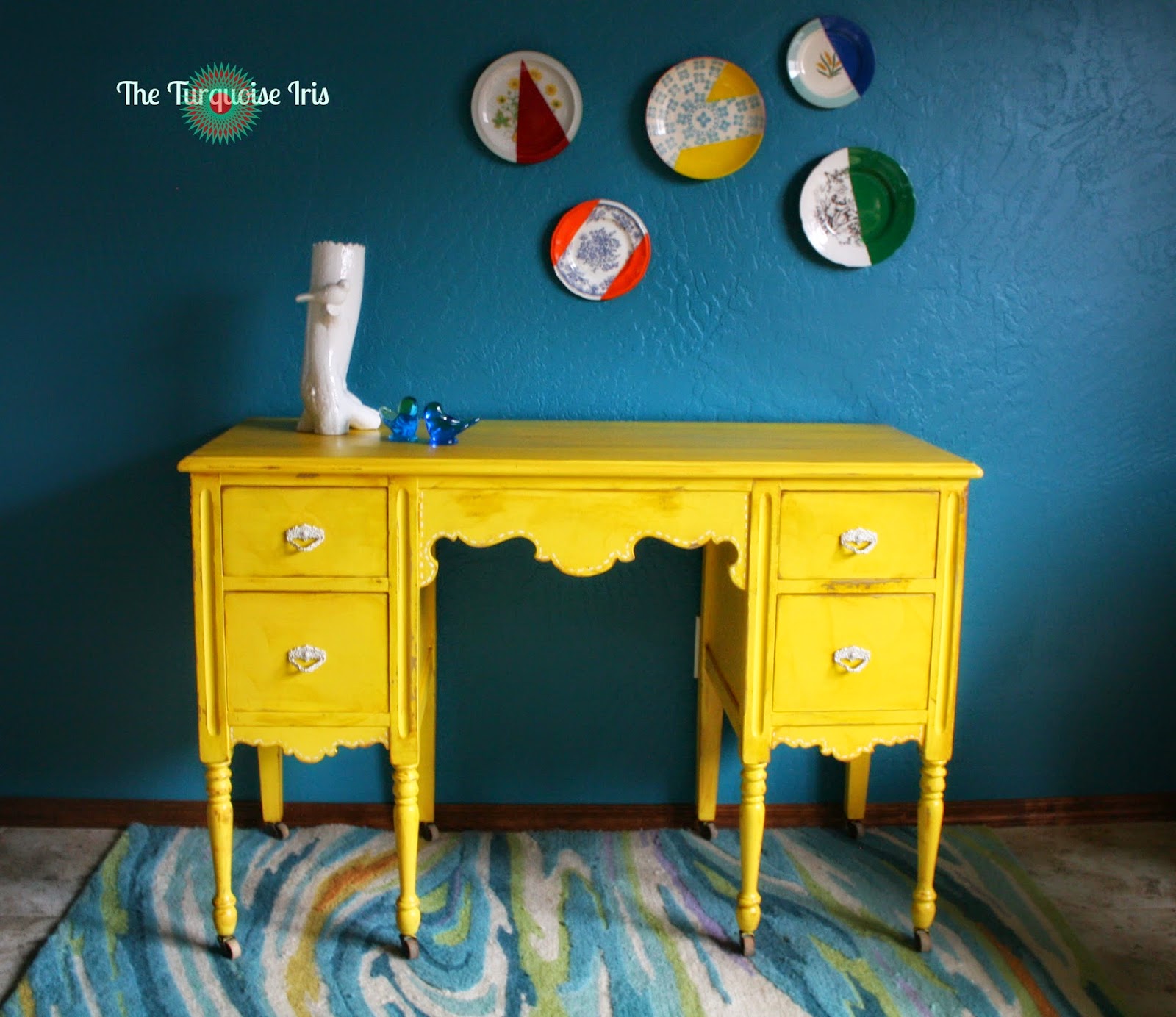 Antique Yellow Desk / Dressing Vanity The Turquoise Iris
