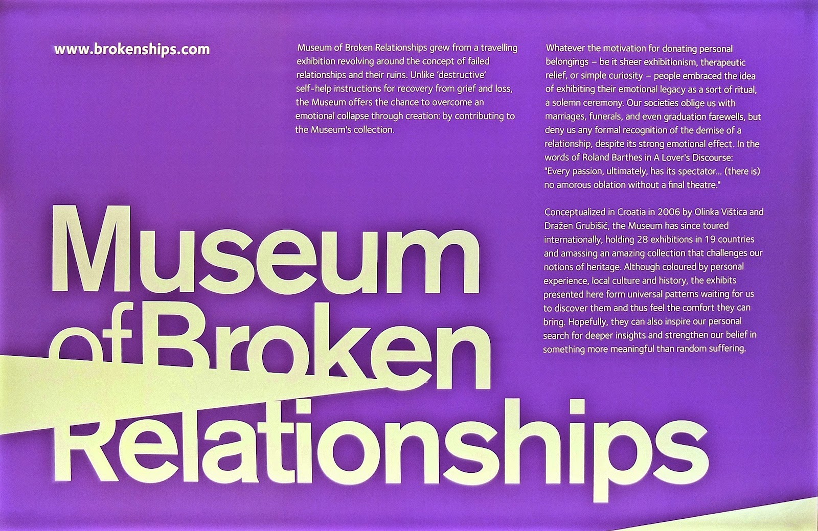 Museum of Broken Relationships Introtafel mit einleitendem Text