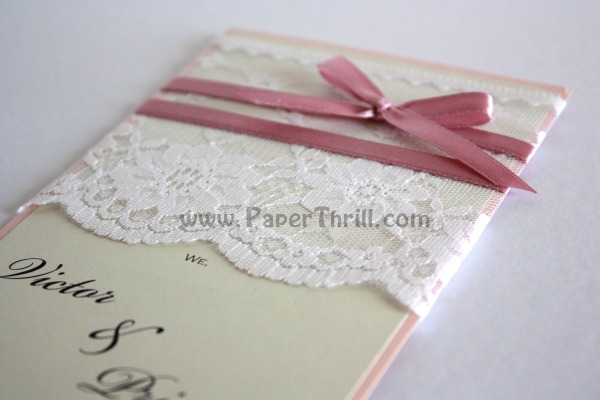 Lace floral handmade wedding invitation card PWD039 Size 10cm x 21cm