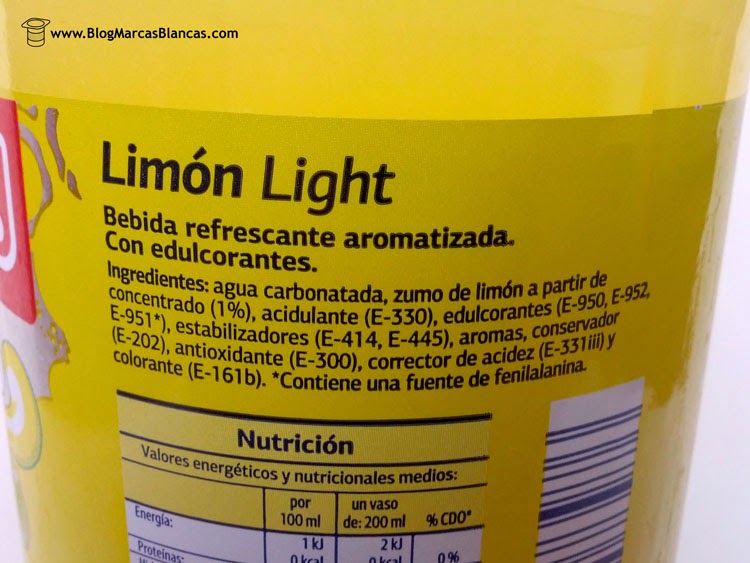 Ingredientes del refresco de limón light DIA (coinciden con los ingredientes de Fanta Zero limón)