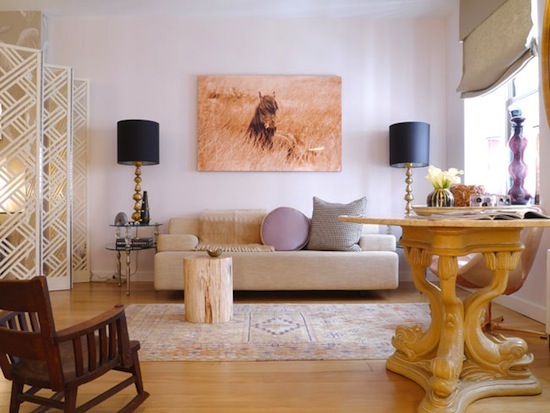 wild horse print, symmetrical black and gold lamps