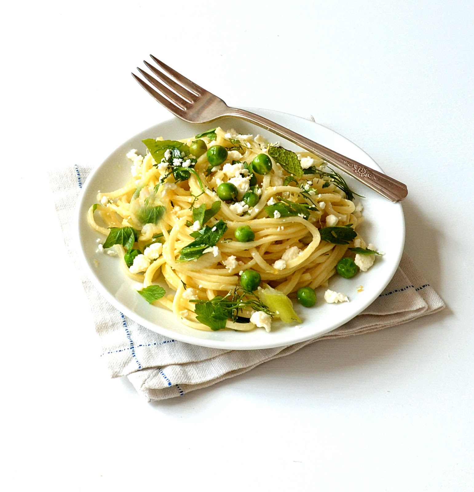 Jilly...Inspired Lemony Pasta with Peas, Fresh Herbs & Feta