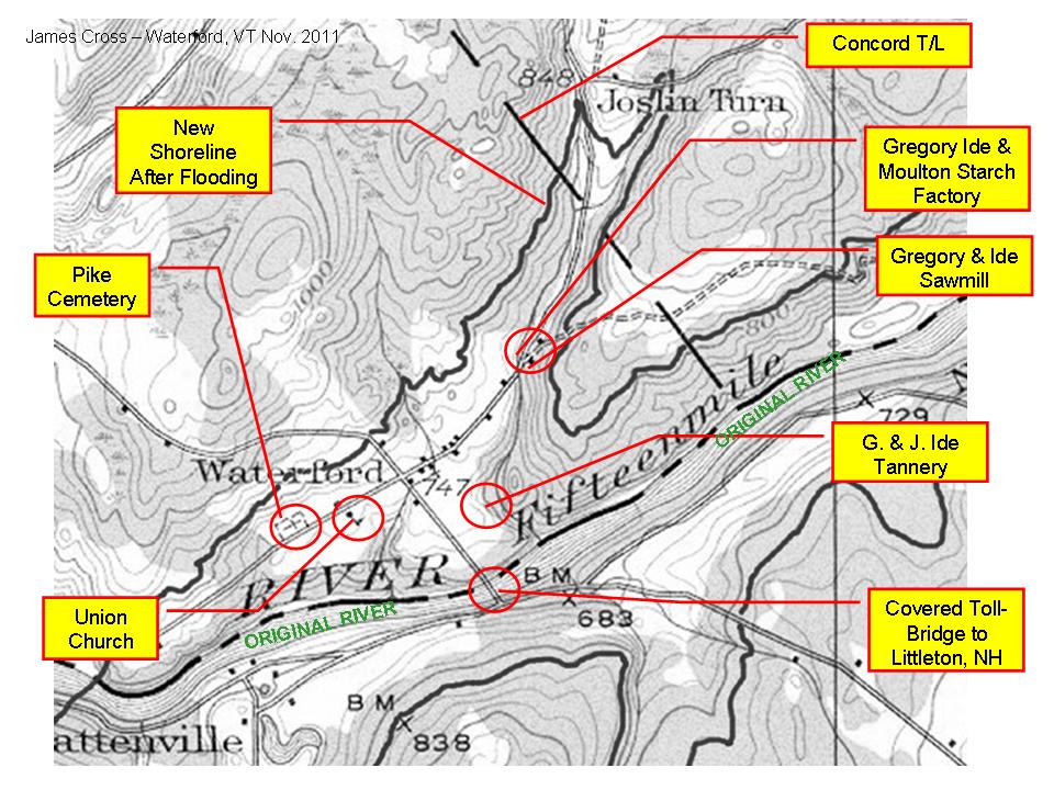 Waterford, Vermont, History Correlation of 1932 Topo Map with Beers Map of Waterford Village